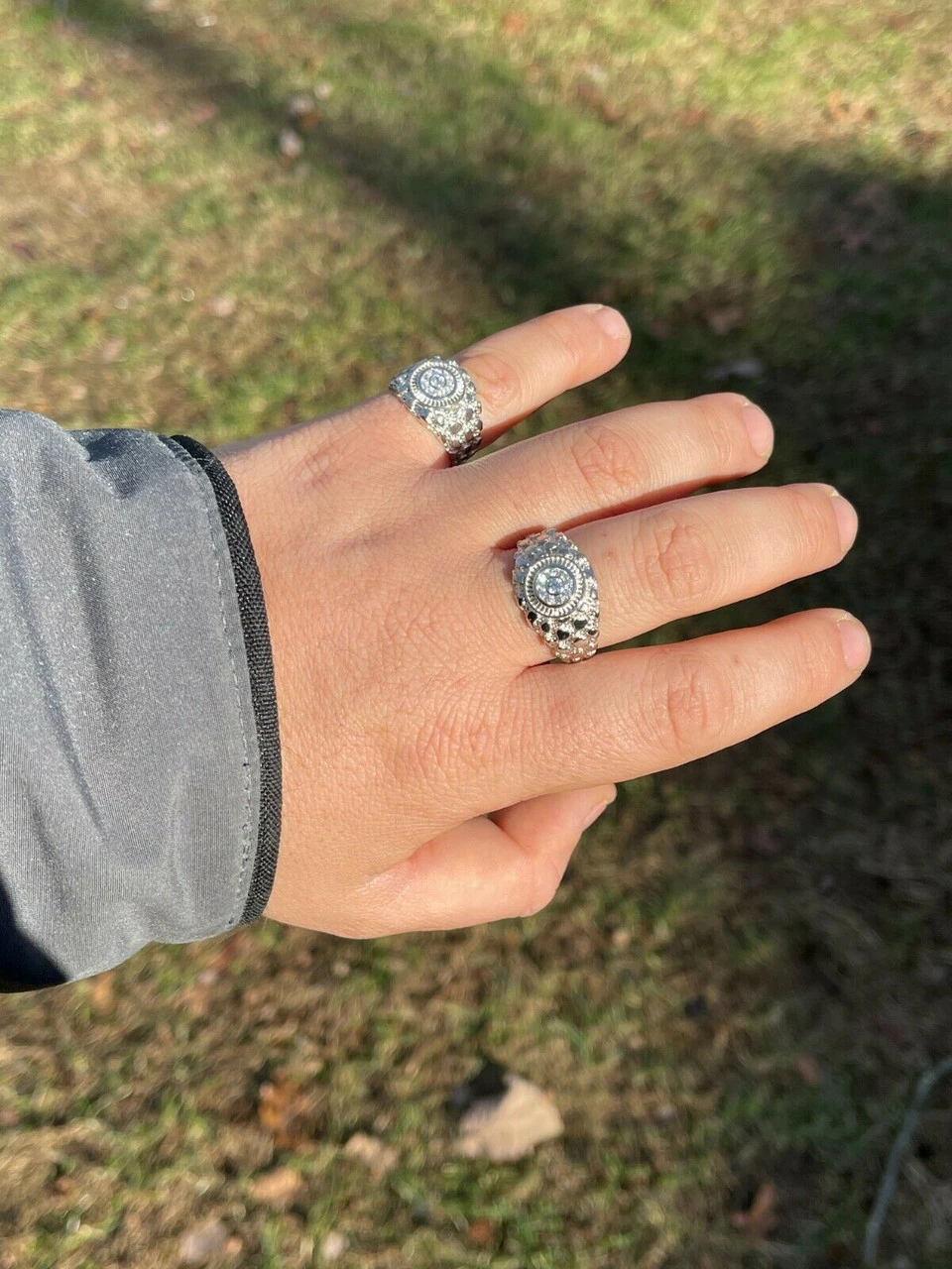 Mens REAL Solid 925 Sterling Silver Nugget Ring Solitaire Cluster Iced Diamonds 8 Mens REAL Solid 925 Sterling Silver Nugget Ring Solitaire Cluster Iced Diamonds - Image 6