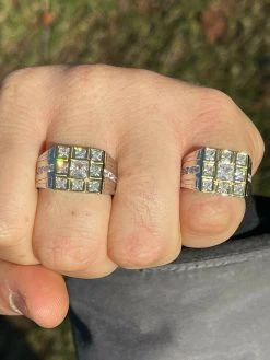 Mens REAL Solid 925 Sterling Silver W 10k Gold Bezel Iced Baguette Diamond Ring -Harlem Bling Shop italiano silver inc mens real solid 925 sterling silver w 10k gold bezel iced baguette diamond ring 05629.1664371748