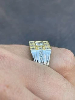 Mens REAL Solid 925 Sterling Silver W 10k Gold Bezel Iced Baguette Diamond Ring -Harlem Bling Shop italiano silver inc mens real solid 925 sterling silver w 10k gold bezel iced baguette diamond ring 22101.1664375749