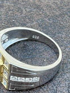 Mens REAL Solid 925 Sterling Silver W 10k Gold Bezel Iced Baguette Diamond Ring -Harlem Bling Shop italiano silver inc mens real solid 925 sterling silver w 10k gold bezel iced baguette diamond ring 68286.1664381315