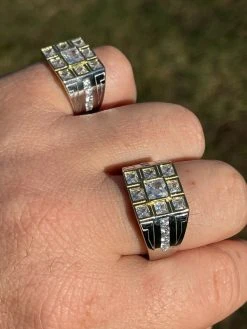 Mens REAL Solid 925 Sterling Silver W 10k Gold Bezel Iced Baguette Diamond Ring -Harlem Bling Shop italiano silver inc mens real solid 925 sterling silver w 10k gold bezel iced baguette diamond ring 71509.1664395594