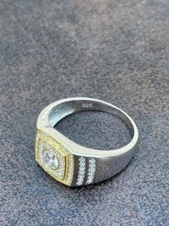 Mens REAL Solid 925 Sterling Silver W 10k Gold Bezel Iced Diamond Solitaire Ring 22 Mens REAL Solid 925 Sterling Silver W 10k Gold Bezel Iced Diamond Solitaire Ring -Harlem Bling Shop italiano silver inc mens real solid 925 sterling silver w 10k gold bezel iced diamond solitaire ring 36334.1665669986