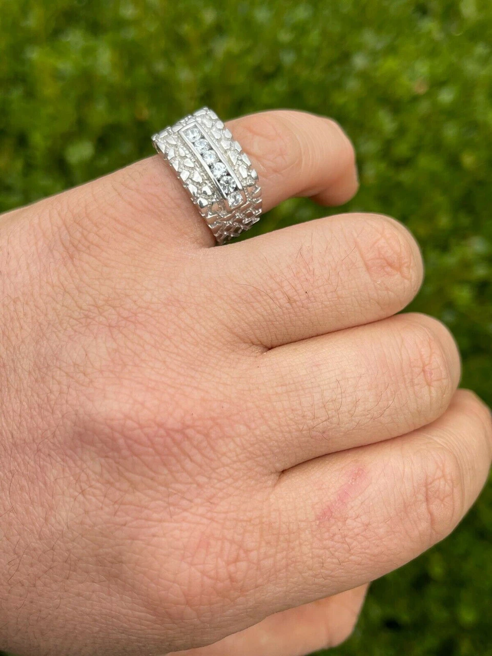 Men's Real Solid Sterling Silver Iced Diamond Nugget Ring Hip Hop Pinky Anillo 8 Men's Real Solid Sterling Silver Iced Diamond Nugget Ring Hip Hop Pinky Anillo - Image 6