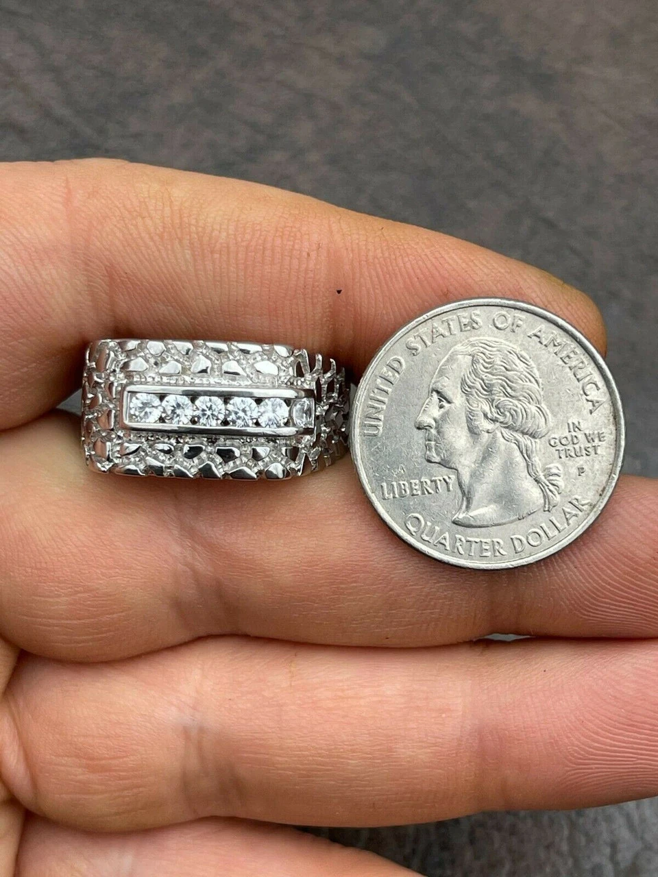 Men's Real Solid Sterling Silver Iced Diamond Nugget Ring Hip Hop Pinky Anillo 13 Men's Real Solid Sterling Silver Iced Diamond Nugget Ring Hip Hop Pinky Anillo - Image 11