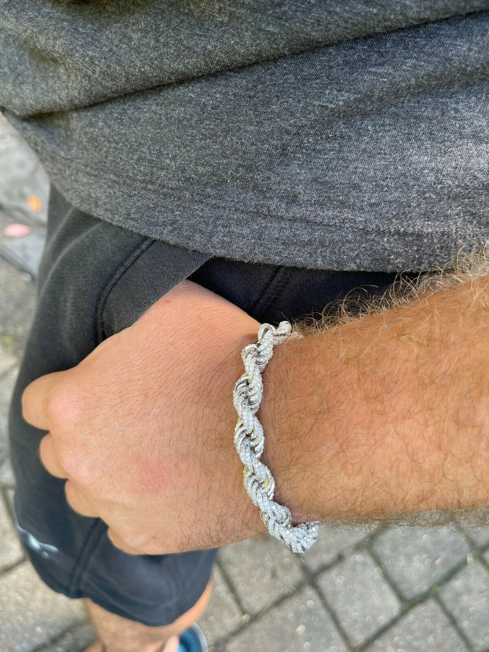 Men's Rope Bracelet Real 925 Silver Iced 14.5ct MOISSANITE Pass Diamond Tester 7 Men's Rope Bracelet Real 925 Silver Iced 14.5ct MOISSANITE Pass Diamond Tester - Image 5