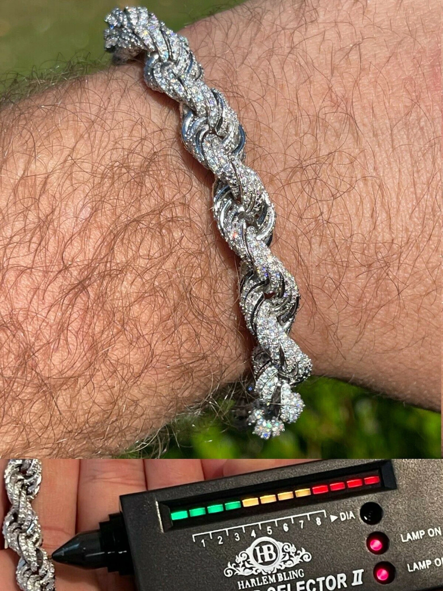 Men's Rope Bracelet Real 925 Silver Iced 14.5ct MOISSANITE Pass Diamond Tester 3 Men's Rope Bracelet Real 925 Silver Iced 14.5ct MOISSANITE Pass Diamond Tester
