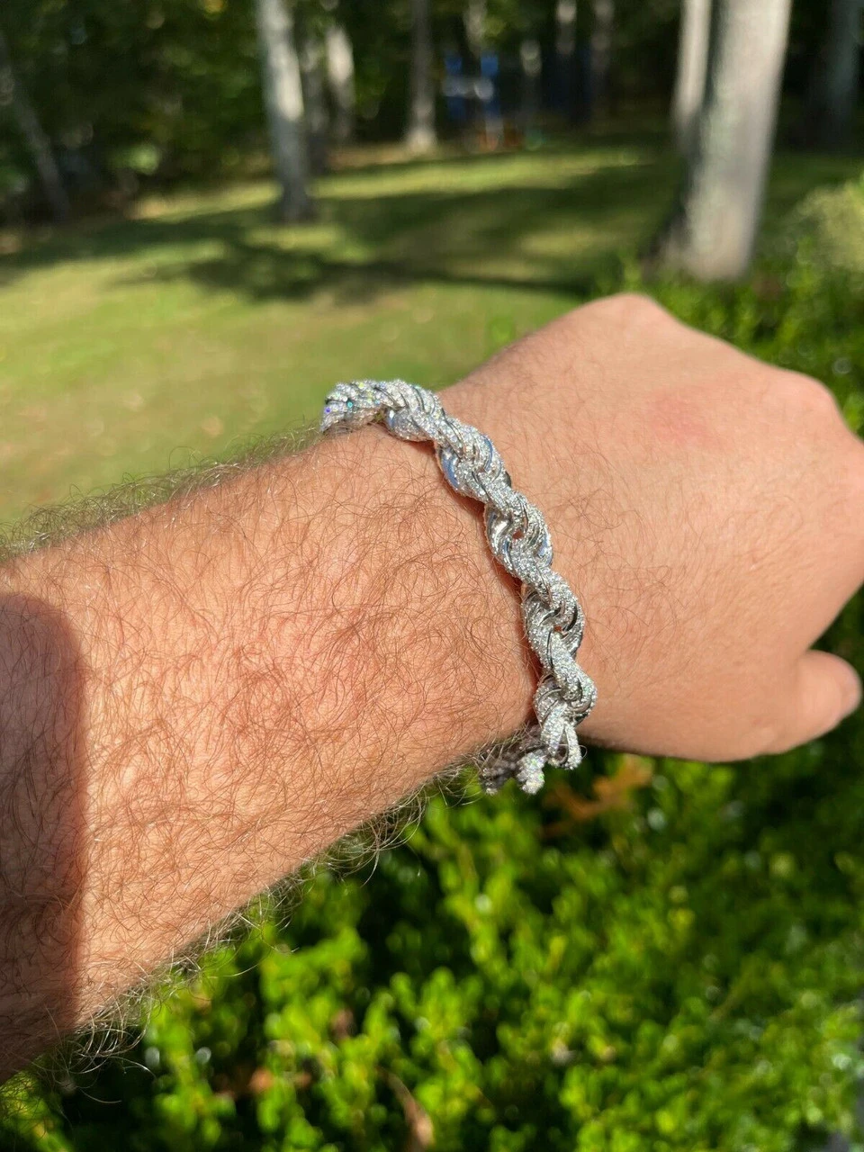 Men's Rope Bracelet Real 925 Silver Iced 14.5ct MOISSANITE Pass Diamond Tester 4 Men's Rope Bracelet Real 925 Silver Iced 14.5ct MOISSANITE Pass Diamond Tester - Image 2