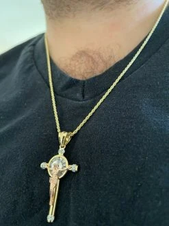 Mens Solid 925 Silver Cross W. Jesus Pendant Yellow & Rose Gold Finish Necklace 25 Mens Solid 925 Silver Cross W. Jesus Pendant Yellow & Rose Gold Finish Necklace -Harlem Bling Shop italiano silver inc mens solid 925 silver cross w jesus pendant yellow and rose gold finish necklace 37111.1664390104