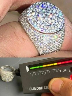 Men's Solid 925 Silver MOISSANITE Pass Diamond Tester Cluster Pinky RING Hip Hop