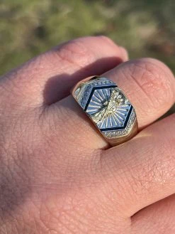 Men's Solid 925 Sterling Silver & 14k Gold Grim Reaper Santa Muerte Pinky Ring -Harlem Bling Shop italiano silver inc mens solid 925 sterling silver and 14k gold grim reaper santa muerte pinky ring 52900.1664378921