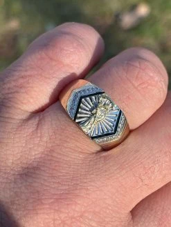 Men's Solid 925 Sterling Silver & 14k Gold Grim Reaper Santa Muerte Pinky Ring -Harlem Bling Shop italiano silver inc mens solid 925 sterling silver and 14k gold grim reaper santa muerte pinky ring 85826.1664377022