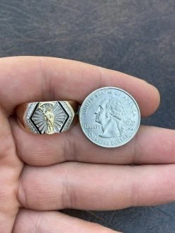 Men's Solid 925 Sterling Silver & 14k Gold Grim Reaper Santa Muerte Pinky Ring -Harlem Bling Shop italiano silver inc mens solid 925 sterling silver and 14k gold grim reaper santa muerte pinky ring 95995.1665670323