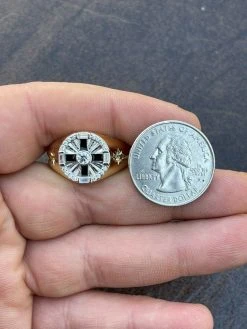 Men's Solid 925 Sterling Silver & 14k Gold Solitaire Diamond Cut Star Pinky Ring -Harlem Bling Shop italiano silver inc mens solid 925 sterling silver and 14k gold solitaire diamond cut star pinky ring 00170.1664391581