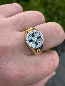 Men's Solid 925 Sterling Silver & 14k Gold Solitaire Diamond Cut Star Pinky Ring -Harlem Bling Shop italiano silver inc mens solid 925 sterling silver and 14k gold solitaire diamond cut star pinky ring 17473.1664399432