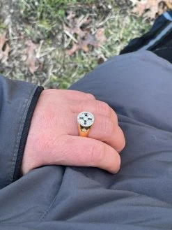 Men's Solid 925 Sterling Silver & 14k Gold Solitaire Diamond Cut Star Pinky Ring -Harlem Bling Shop italiano silver inc mens solid 925 sterling silver and 14k gold solitaire diamond cut star pinky ring 23085.1665671288