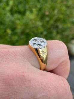 Men's Solid 925 Sterling Silver & 14k Gold Solitaire Diamond Cut Star Pinky Ring -Harlem Bling Shop italiano silver inc mens solid 925 sterling silver and 14k gold solitaire diamond cut star pinky ring 69542.1664399866