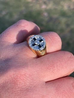 Men's Solid 925 Sterling Silver & 14k Gold Solitaire Diamond Cut Star Pinky Ring -Harlem Bling Shop italiano silver inc mens solid 925 sterling silver and 14k gold solitaire diamond cut star pinky ring 73071.1664378676