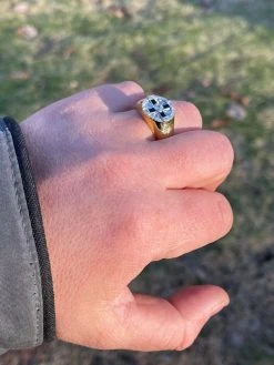 Men's Solid 925 Sterling Silver & 14k Gold Solitaire Diamond Cut Star Pinky Ring -Harlem Bling Shop italiano silver inc mens solid 925 sterling silver and 14k gold solitaire diamond cut star pinky ring 80537.1664398229