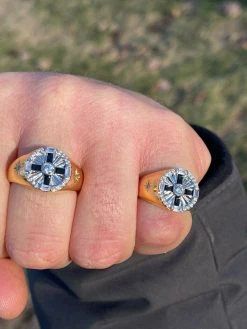 Men's Solid 925 Sterling Silver & 14k Gold Solitaire Diamond Cut Star Pinky Ring -Harlem Bling Shop italiano silver inc mens solid 925 sterling silver and 14k gold solitaire diamond cut star pinky ring 85434.1664396905