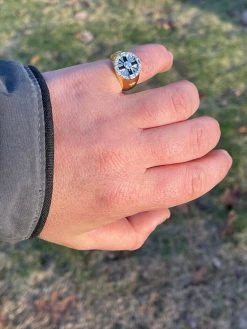 Men's Solid 925 Sterling Silver & 14k Gold Solitaire Diamond Cut Star Pinky Ring -Harlem Bling Shop italiano silver inc mens solid 925 sterling silver and 14k gold solitaire diamond cut star pinky ring 86026.1664378042