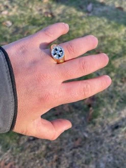 Men's Solid 925 Sterling Silver & 14k Gold Solitaire Diamond Cut Star Pinky Ring -Harlem Bling Shop italiano silver inc mens solid 925 sterling silver and 14k gold solitaire diamond cut star pinky ring 97726.1664397476