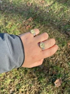 Mens Solid 925 Sterling Silver & 14k Yellow Gold Coin Ring Jesus On Cross Nugget -Harlem Bling Shop italiano silver inc mens solid 925 sterling silver and 14k yellow gold coin ring jesus on cross nugget 00696.1664376377