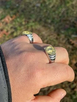 Mens Solid 925 Sterling Silver & 14k Yellow Gold Coin Ring Jesus On Cross Nugget -Harlem Bling Shop italiano silver inc mens solid 925 sterling silver and 14k yellow gold coin ring jesus on cross nugget 94998.1664371444