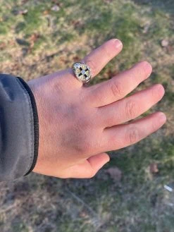 Men's Solid 925 Sterling Silver W. 14k Gold Solitaire Diamond Cut Iced Star Ring -Harlem Bling Shop italiano silver inc mens solid 925 sterling silver w 14k gold solitaire diamond cut iced star ring 14689.1664380323