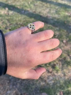 Men's Solid 925 Sterling Silver W. 14k Gold Solitaire Diamond Cut Iced Star Ring -Harlem Bling Shop italiano silver inc mens solid 925 sterling silver w 14k gold solitaire diamond cut iced star ring 18045.1664398436