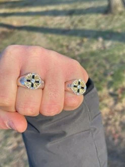 Men's Solid 925 Sterling Silver W. 14k Gold Solitaire Diamond Cut Iced Star Ring -Harlem Bling Shop italiano silver inc mens solid 925 sterling silver w 14k gold solitaire diamond cut iced star ring 74566.1664394979