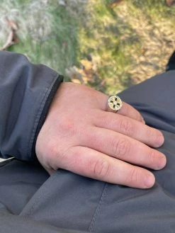 Men's Solid 925 Sterling Silver W. 14k Gold Solitaire Diamond Cut Iced Star Ring -Harlem Bling Shop italiano silver inc mens solid 925 sterling silver w 14k gold solitaire diamond cut iced star ring 91994.1664393281