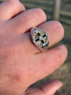 Men's Solid 925 Sterling Silver W. 14k Gold Solitaire Diamond Cut Iced Star Ring -Harlem Bling Shop italiano silver inc mens solid 925 sterling silver w 14k gold solitaire diamond cut iced star ring 96955.1665670798