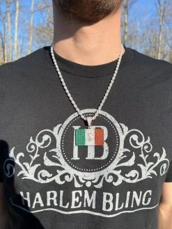 Mexico Necklace 925 Silver Gold Plated Mexican Flag Pendant Chain CZ Necklace -Harlem Bling Shop italiano silver inc mexico necklace 925 silver gold plated mexican flag pendant chain cz necklace 10616.1674841849