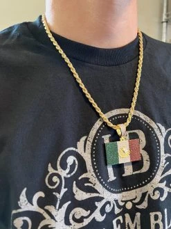 Mexico Necklace 925 Silver Gold Plated Mexican Flag Pendant Chain CZ Necklace -Harlem Bling Shop italiano silver inc mexico necklace 925 silver gold plated mexican flag pendant chain cz necklace 18289.1674841878
