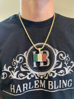 Mexico Necklace 925 Silver Gold Plated Mexican Flag Pendant Chain CZ Necklace -Harlem Bling Shop italiano silver inc mexico necklace 925 silver gold plated mexican flag pendant chain cz necklace 54036.1674841876