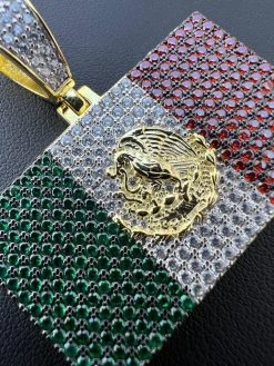 Mexico Necklace 925 Silver Gold Plated Mexican Flag Pendant Chain CZ Necklace -Harlem Bling Shop italiano silver inc mexico necklace 925 silver gold plated mexican flag pendant chain cz necklace 74510.1674841689