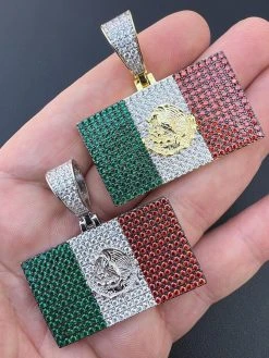 Mexico Necklace 925 Silver Gold Plated Mexican Flag Pendant Chain CZ Necklace