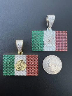 Mexico Necklace 925 Silver Gold Plated Mexican Flag Pendant Chain CZ Necklace -Harlem Bling Shop italiano silver inc mexico necklace 925 silver gold plated mexican flag pendant chain cz necklace 91750.1674841606