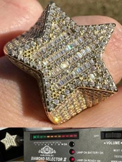 4.65ct MOISSANITE 14k Gold & 925 Silver Iced Out Baguette Star Ring Diamond Test