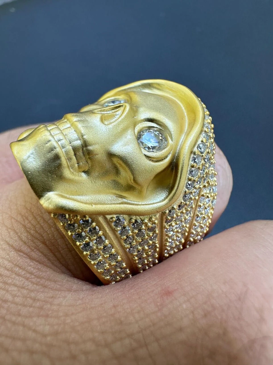 MOISSANITE Iced HEAVY Death Skull Ring Matte Real 14k Gold Over 925 Silver 6 MOISSANITE Iced HEAVY Death Skull Ring Matte Real 14k Gold Over 925 Silver - Image 4
