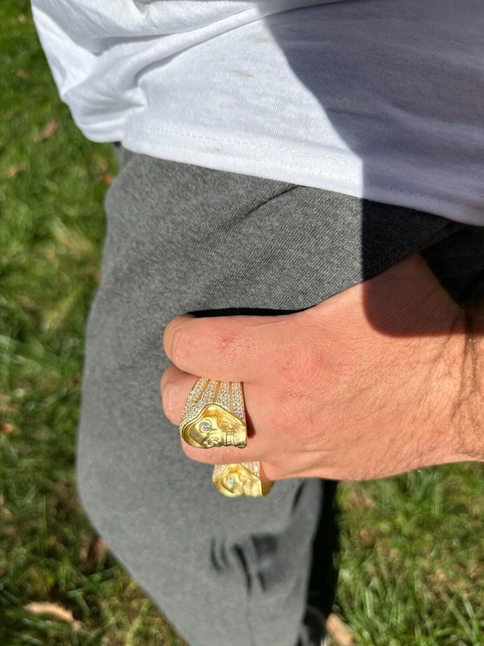 MOISSANITE Iced HEAVY Death Skull Ring Matte Real 14k Gold Over 925 Silver 11 MOISSANITE Iced HEAVY Death Skull Ring Matte Real 14k Gold Over 925 Silver - Image 9