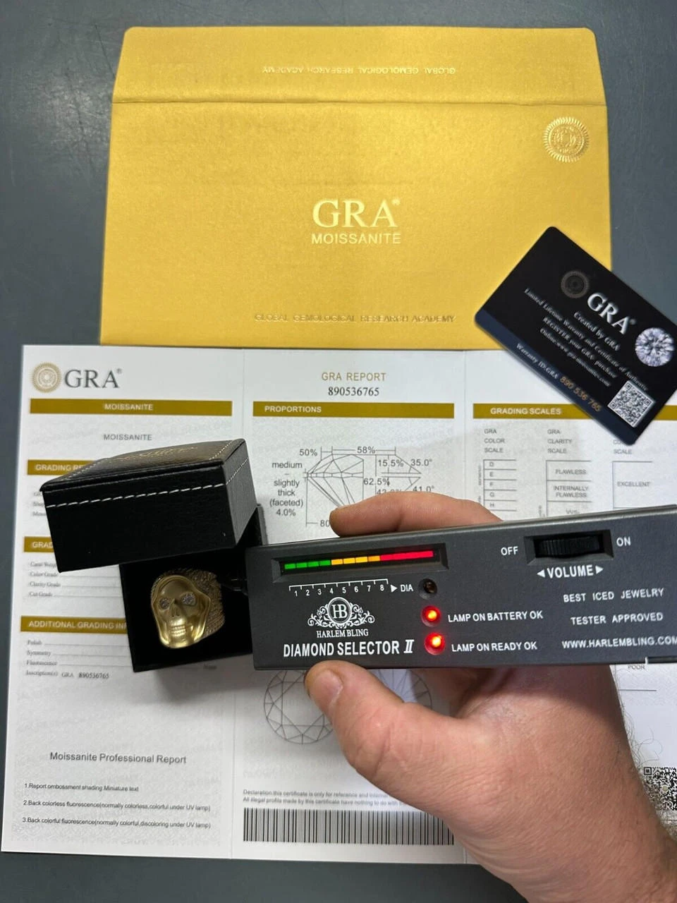 MOISSANITE Iced HEAVY Death Skull Ring Matte Real 14k Gold Over 925 Silver 8 MOISSANITE Iced HEAVY Death Skull Ring Matte Real 14k Gold Over 925 Silver - Image 6