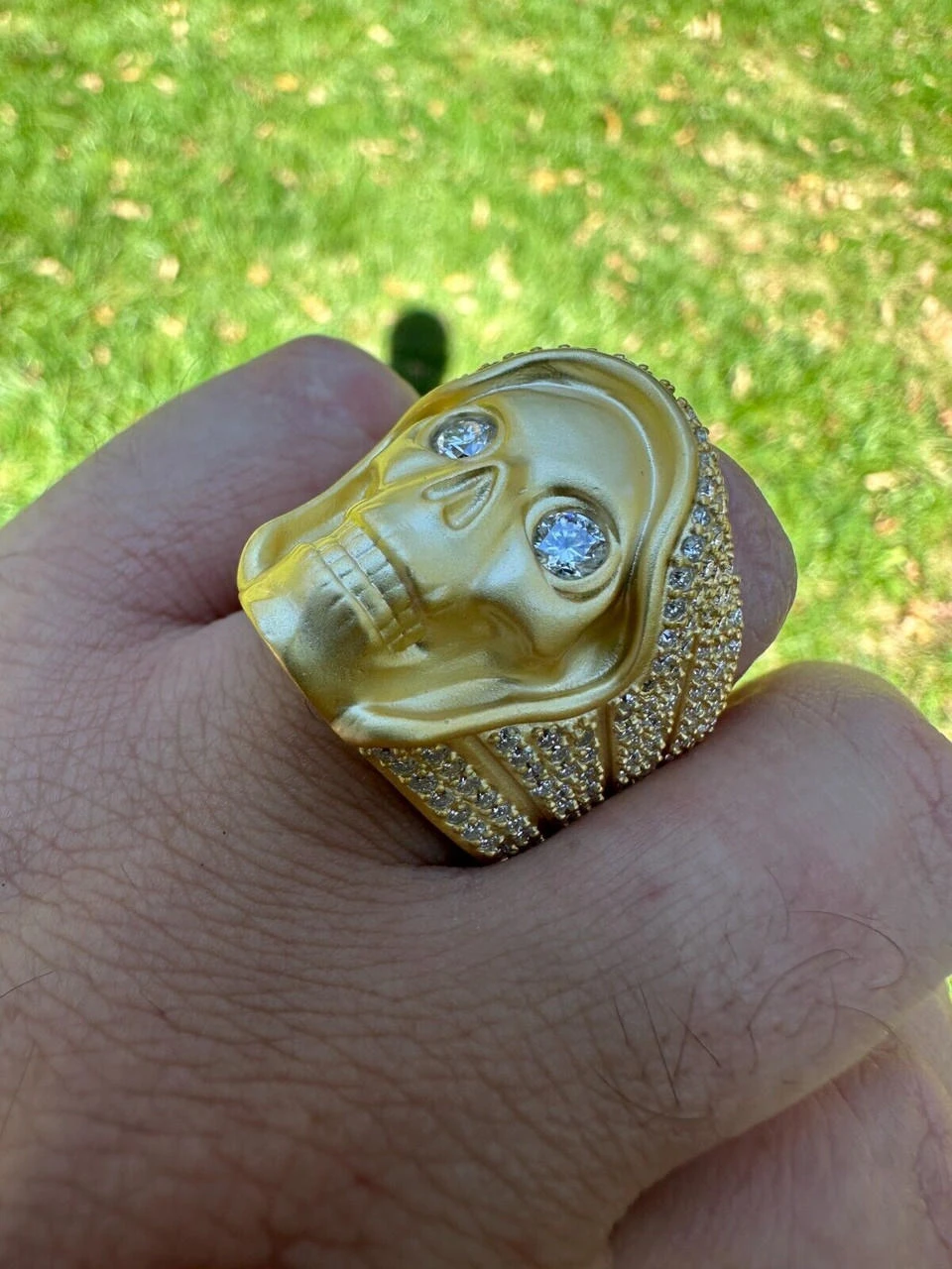 MOISSANITE Iced HEAVY Death Skull Ring Matte Real 14k Gold Over 925 Silver 10 MOISSANITE Iced HEAVY Death Skull Ring Matte Real 14k Gold Over 925 Silver - Image 8