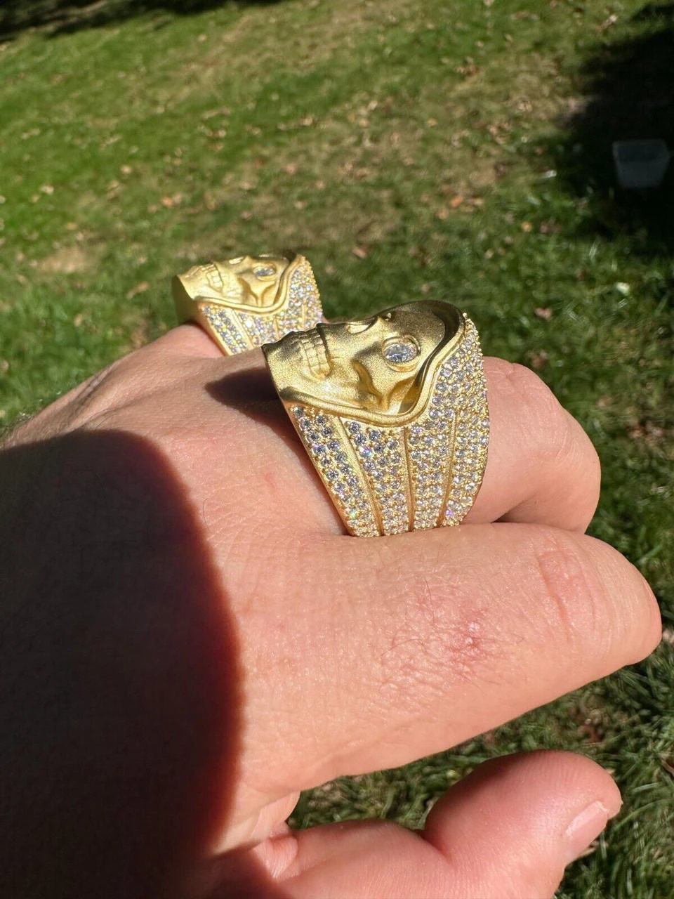 MOISSANITE Iced HEAVY Death Skull Ring Matte Real 14k Gold Over 925 Silver 4 MOISSANITE Iced HEAVY Death Skull Ring Matte Real 14k Gold Over 925 Silver - Image 2