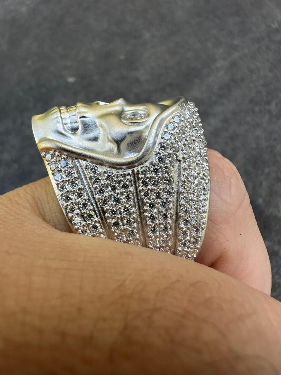 MOISSANITE Iced HEAVY Death Skull Ring Mens Real Solid Matte Finish 925 Silver 7 MOISSANITE Iced HEAVY Death Skull Ring Mens Real Solid Matte Finish 925 Silver - Image 5