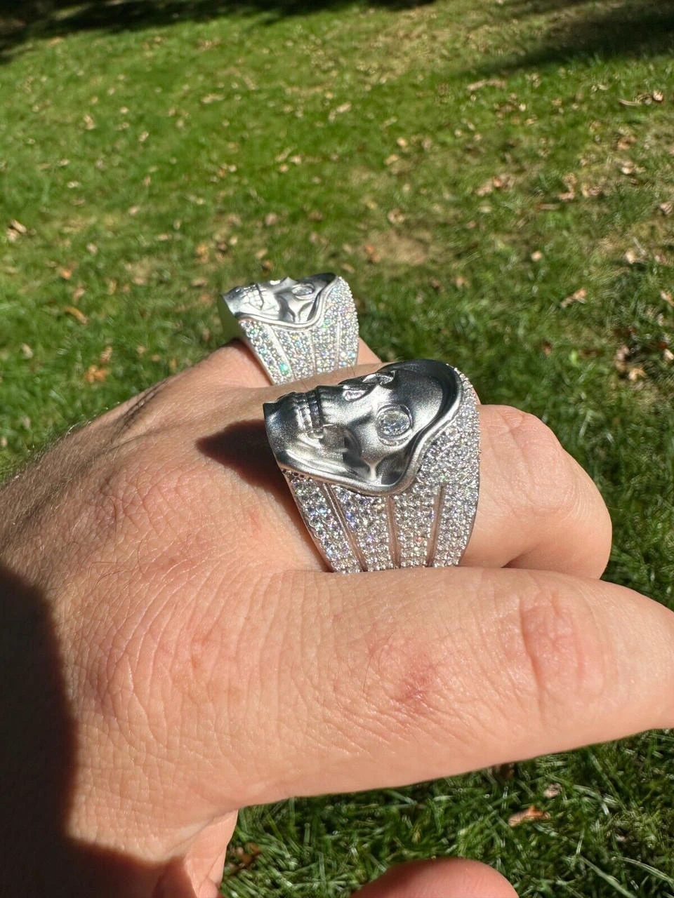 MOISSANITE Iced HEAVY Death Skull Ring Mens Real Solid Matte Finish 925 Silver 5 MOISSANITE Iced HEAVY Death Skull Ring Mens Real Solid Matte Finish 925 Silver - Image 3