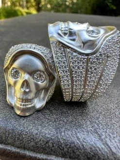 MOISSANITE Iced HEAVY Death Skull Ring Mens Real Solid Matte Finish 925 Silver 37 MOISSANITE Iced HEAVY Death Skull Ring Mens Real Solid Matte Finish 925 Silver -Harlem Bling Shop italiano silver inc moissanite iced heavy death skull ring mens real solid matte finish 925 silver 32433.1697164365