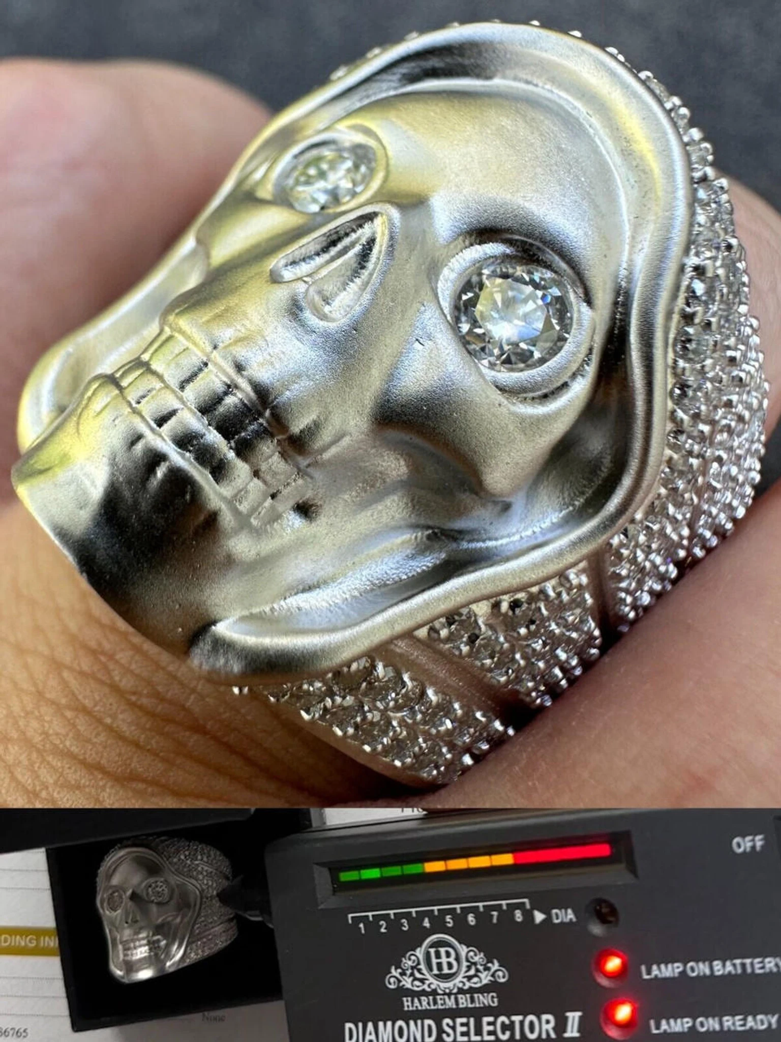MOISSANITE Iced HEAVY Death Skull Ring Mens Real Solid Matte Finish 925 Silver 3 MOISSANITE Iced HEAVY Death Skull Ring Mens Real Solid Matte Finish 925 Silver
