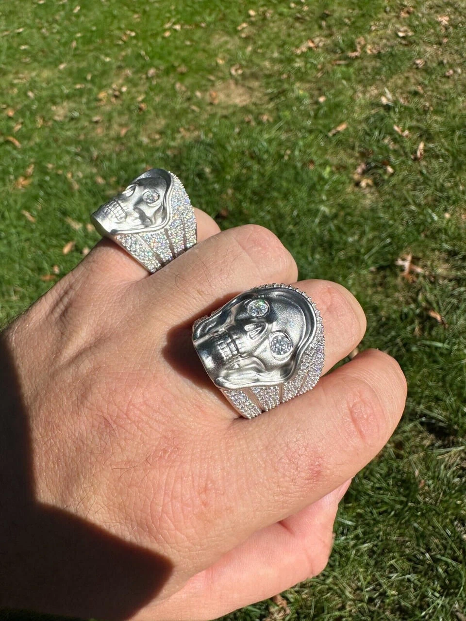 MOISSANITE Iced HEAVY Death Skull Ring Mens Real Solid Matte Finish 925 Silver 4 MOISSANITE Iced HEAVY Death Skull Ring Mens Real Solid Matte Finish 925 Silver - Image 2