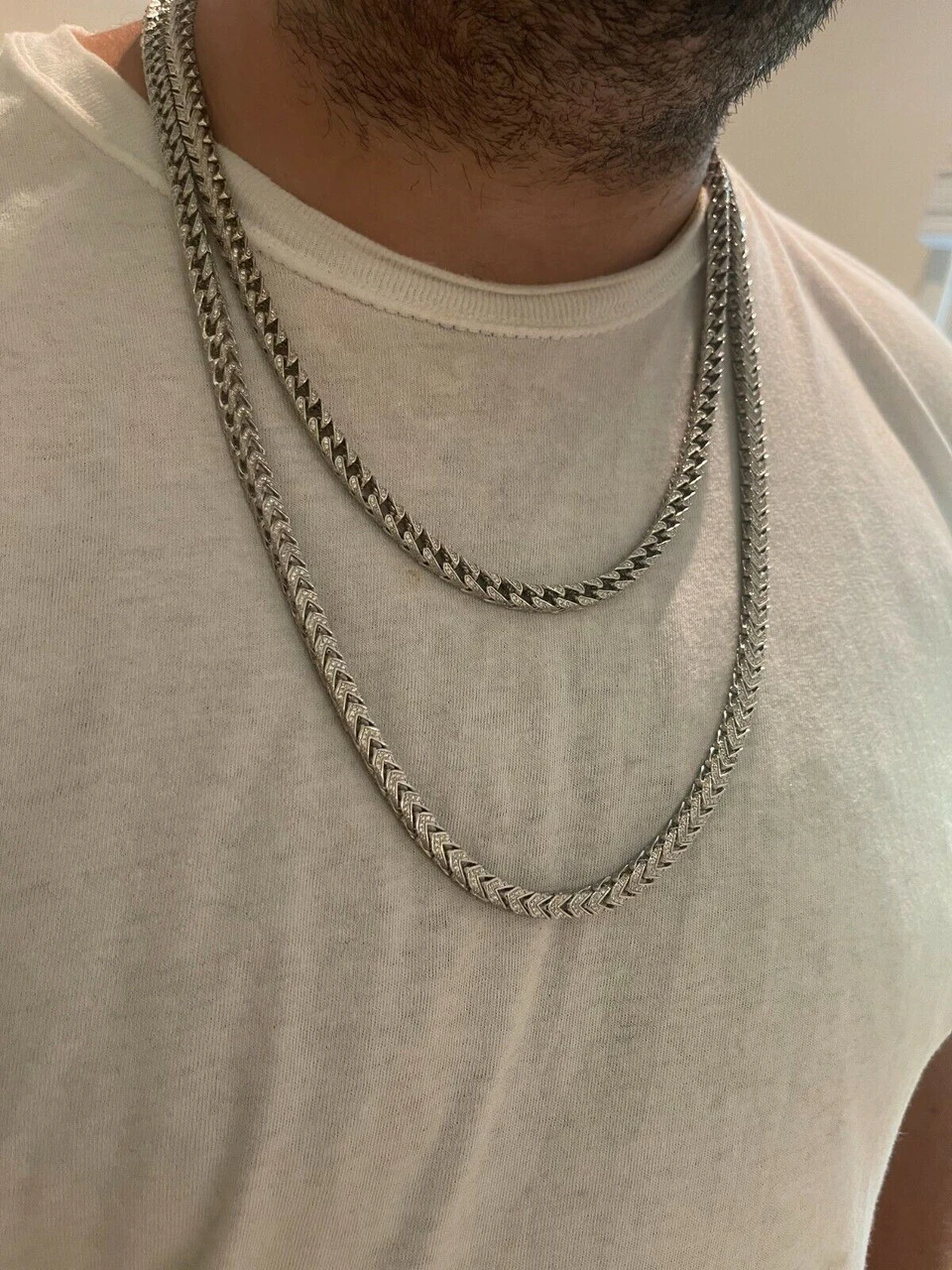 MOISSANITE Mens Real 925 Silver Men's Franco Chain ICED Necklace 18-30" Hip Hop 8 MOISSANITE Mens Real 925 Silver Men's Franco Chain ICED Necklace 18-30" Hip Hop - Image 6